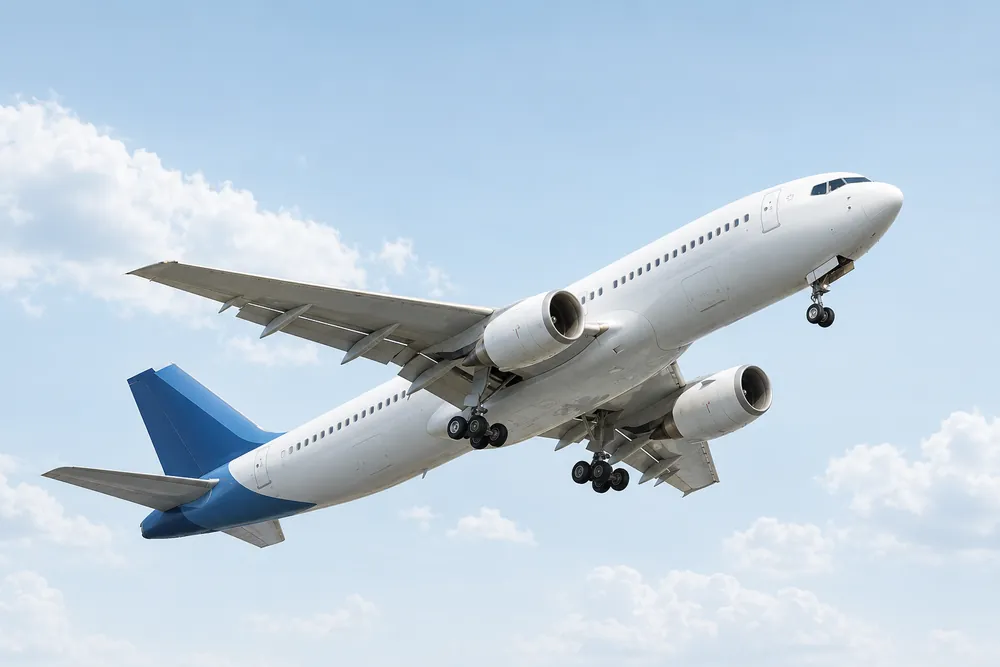 Avión en cielo azul para logística médica de viaje